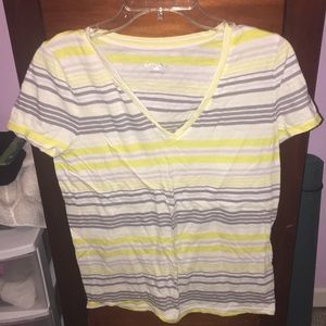 Yellow and grey striped short sleeve shirt